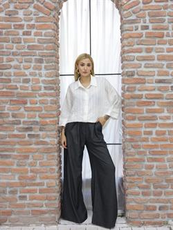 Z1879 Çizgili Yarasa Gömlek - Beyaz