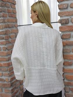 Z1879 Çizgili Yarasa Gömlek - Beyaz