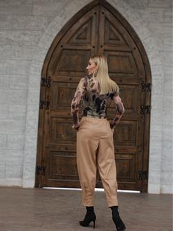 Z1943 Paça Pilili Deri Pantolon - Vizon