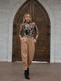 Z1943 Paça Pilili Deri Pantolon - Vizon