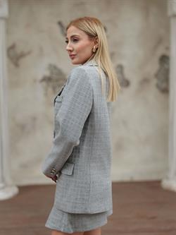 Z1963 Kare Desen Pileli Etek - Gri