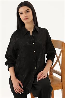 Z1995 3982 Jakarlı Saten Gömlek - Siyah