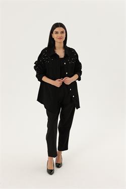 Z2015 4911 Taşlı Gabardin Gömlek - Siyah