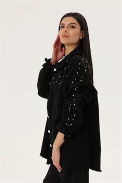 Z2015 4911 Taşlı Gabardin Gömlek - Siyah