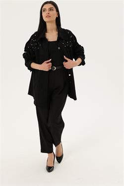 Z2015 4911 Taşlı Gabardin Gömlek - Siyah