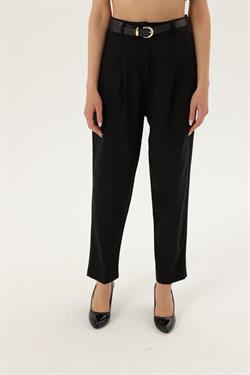 Z2032 50985 Kemerli Keten Pantolon - Siyah