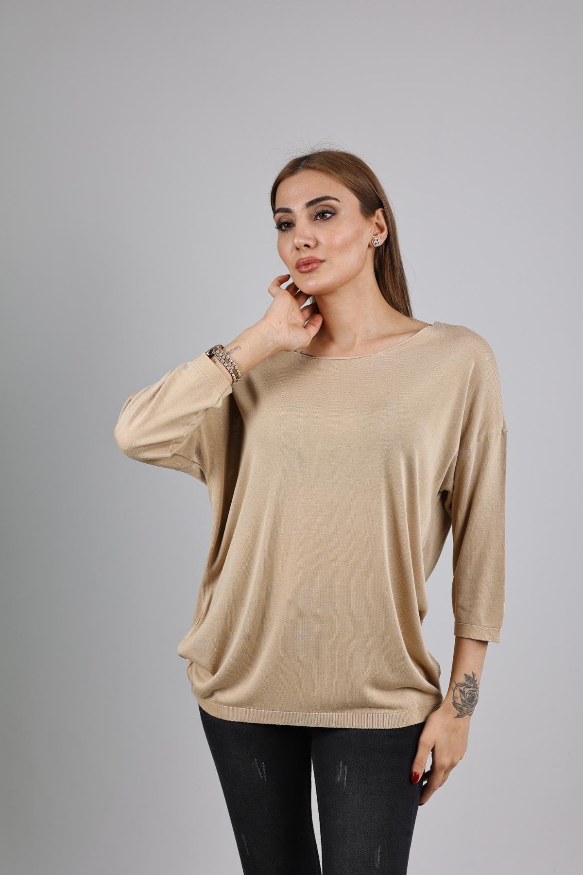 Z1457 Bisiklet Yaka Triko - Camel