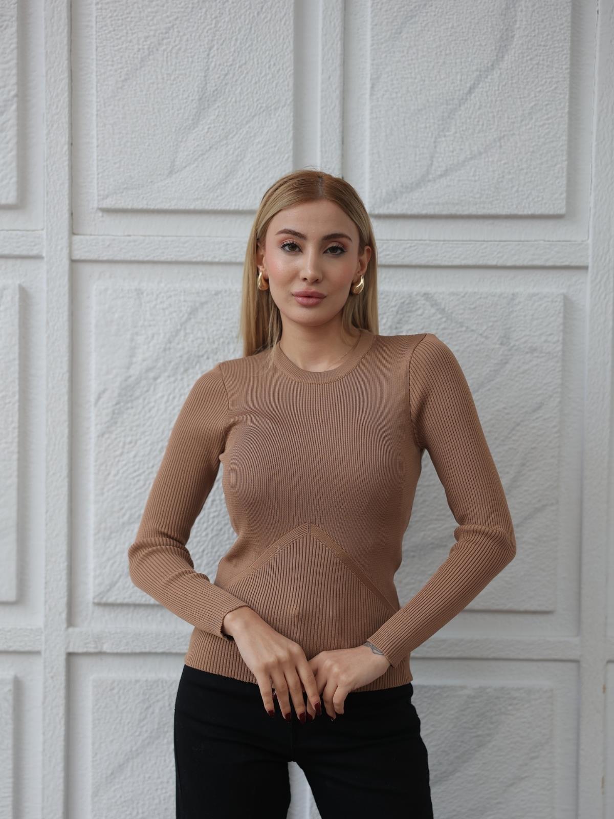 Z1588 Bisiklet Yaka Kazak - Camel