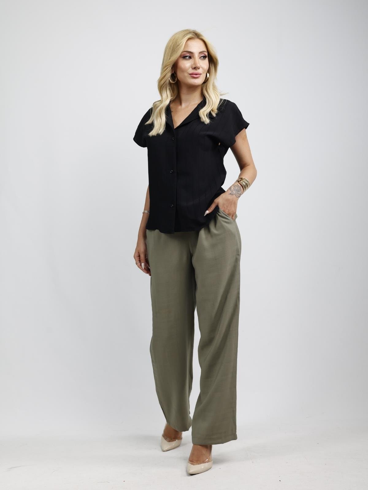 Z1839 Tensel Palazzo Pantolon - Haki