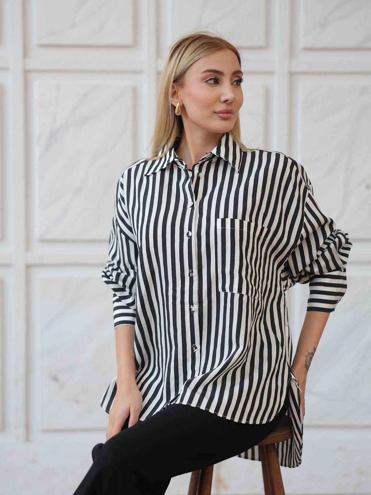 Z1878 Çizgili Gömlek - Siyah/Beyaz
