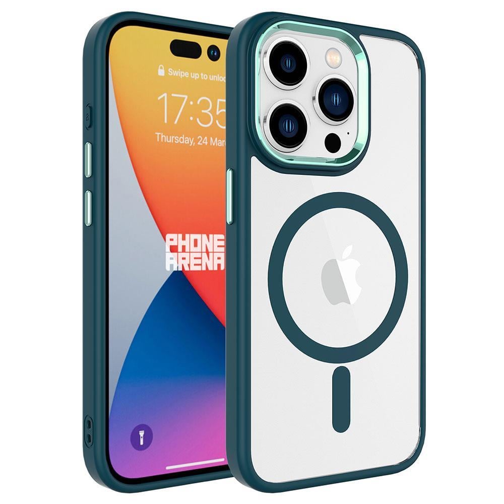 Hibrit Serisi Çam Yeşili iPhone 15 Pro MagSafe Şeffaf Kılıf