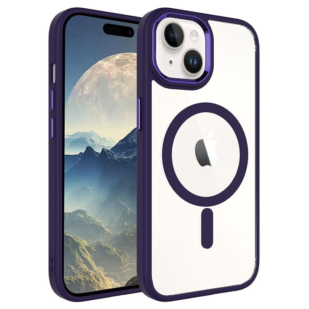 Hibrit Serisi Derin Mor iPhone 15 Plus MagSafe Şeffaf Kılıf