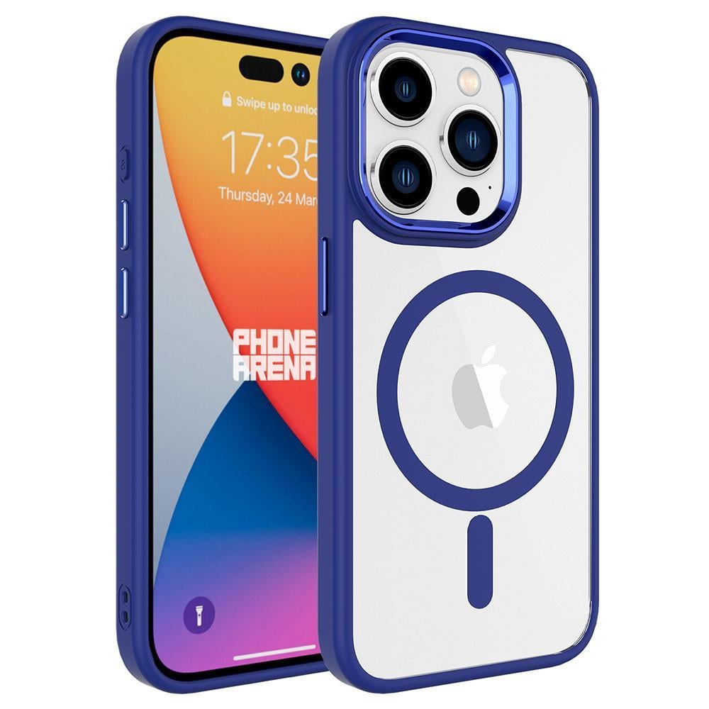 Hibrit Serisi Koyu Mavi iPhone 15 Pro MagSafe Şeffaf Kılıf