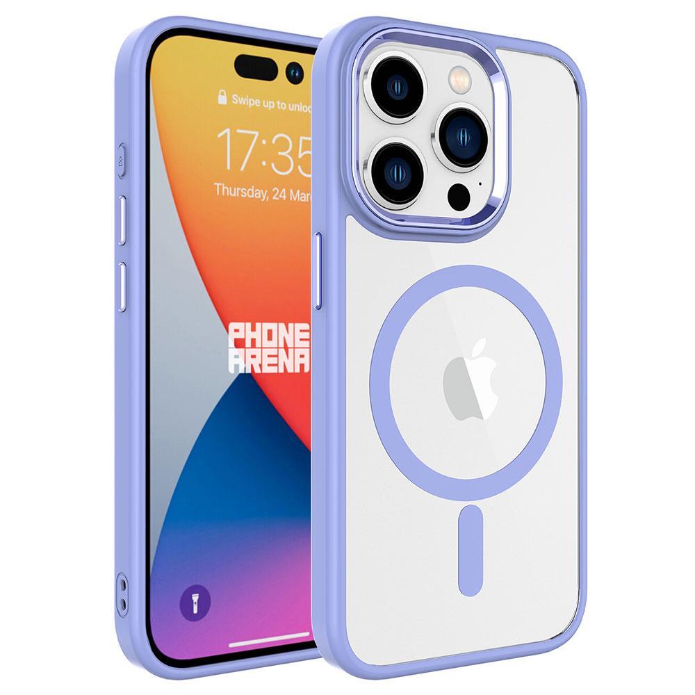 Hibrit Serisi Lila iPhone 15 Pro MagSafe Şeffaf Kılıf