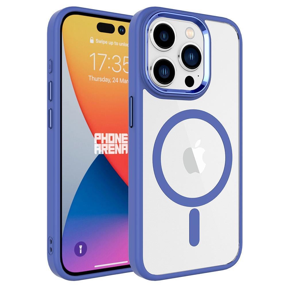 Hibrit Serisi Mavi iPhone 15 Pro MagSafe Şeffaf Kılıf