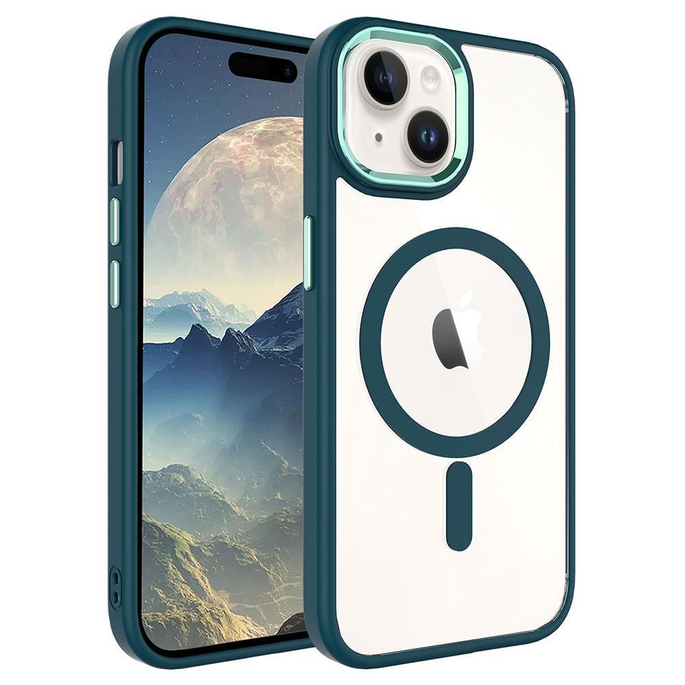Hibrit Serisi Çam Yeşili iPhone 15 Plus MagSafe Şeffaf Kılıf