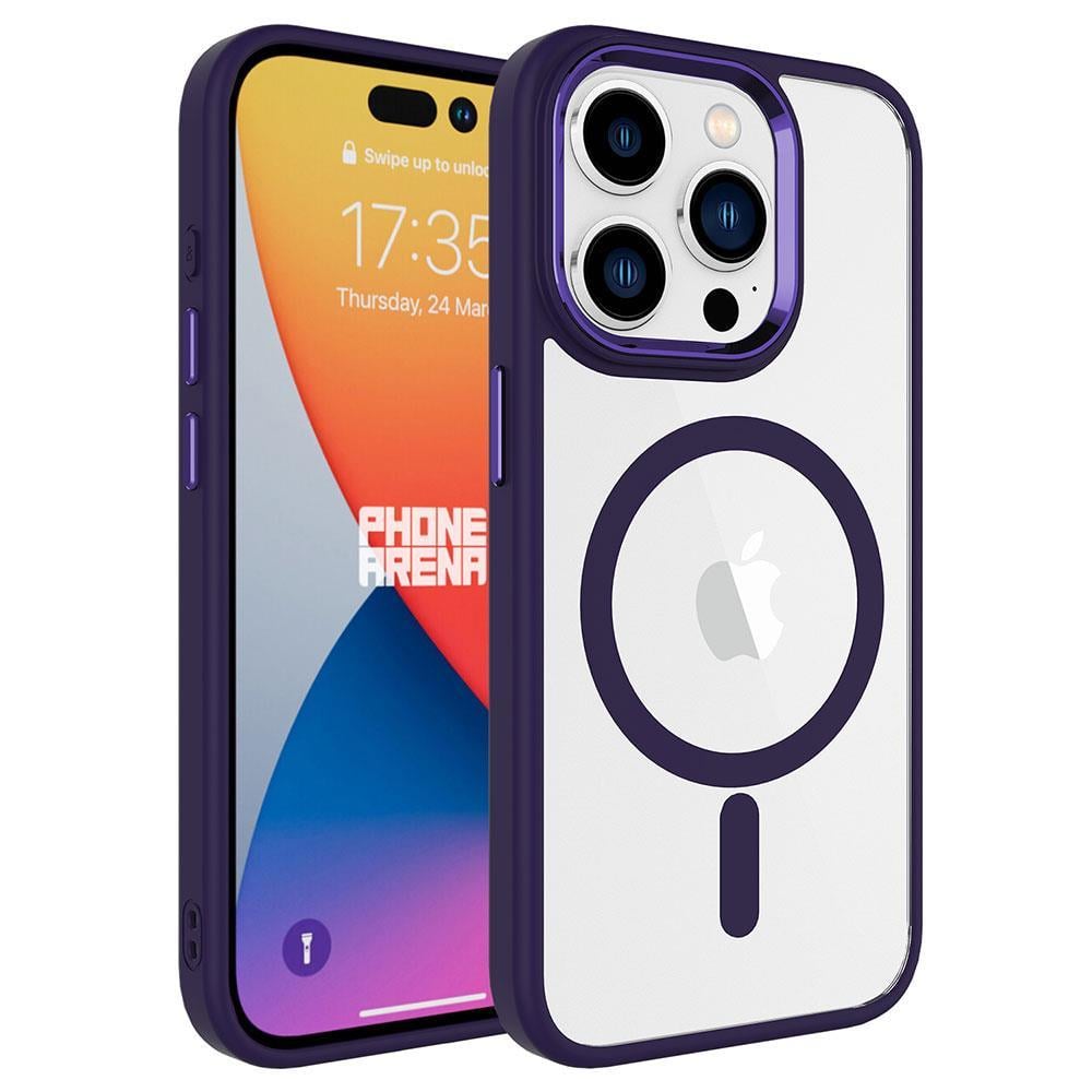 Hibrit Serisi Derin Mor iPhone 15 Pro Max MagSafe Şeffaf Kılıf