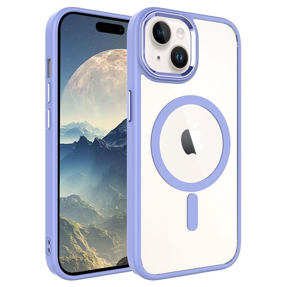 Hibrit Serisi Lila iPhone 15 Plus MagSafe Şeffaf Kılıf