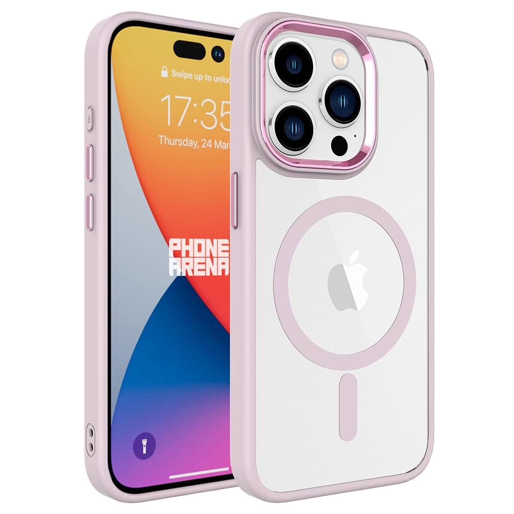 Hibrit Serisi Pembe iPhone 15 Pro Max MagSafe Şeffaf Kılıf