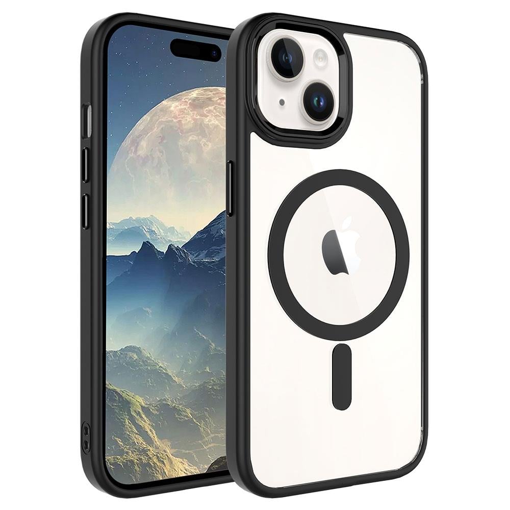 Hibrit Serisi Siyah iPhone 15 Plus MagSafe Şeffaf Kılıf