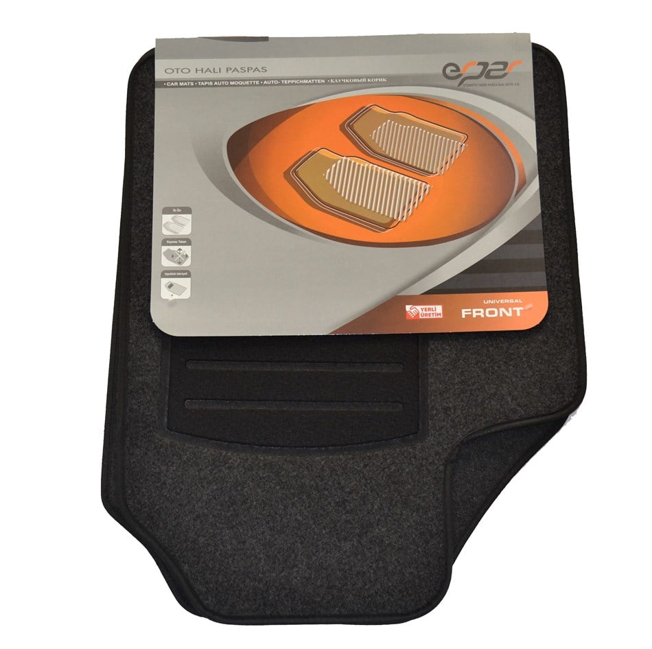 Front Ön İki Halı Paspas Siyah,Gri,Mavi Biye