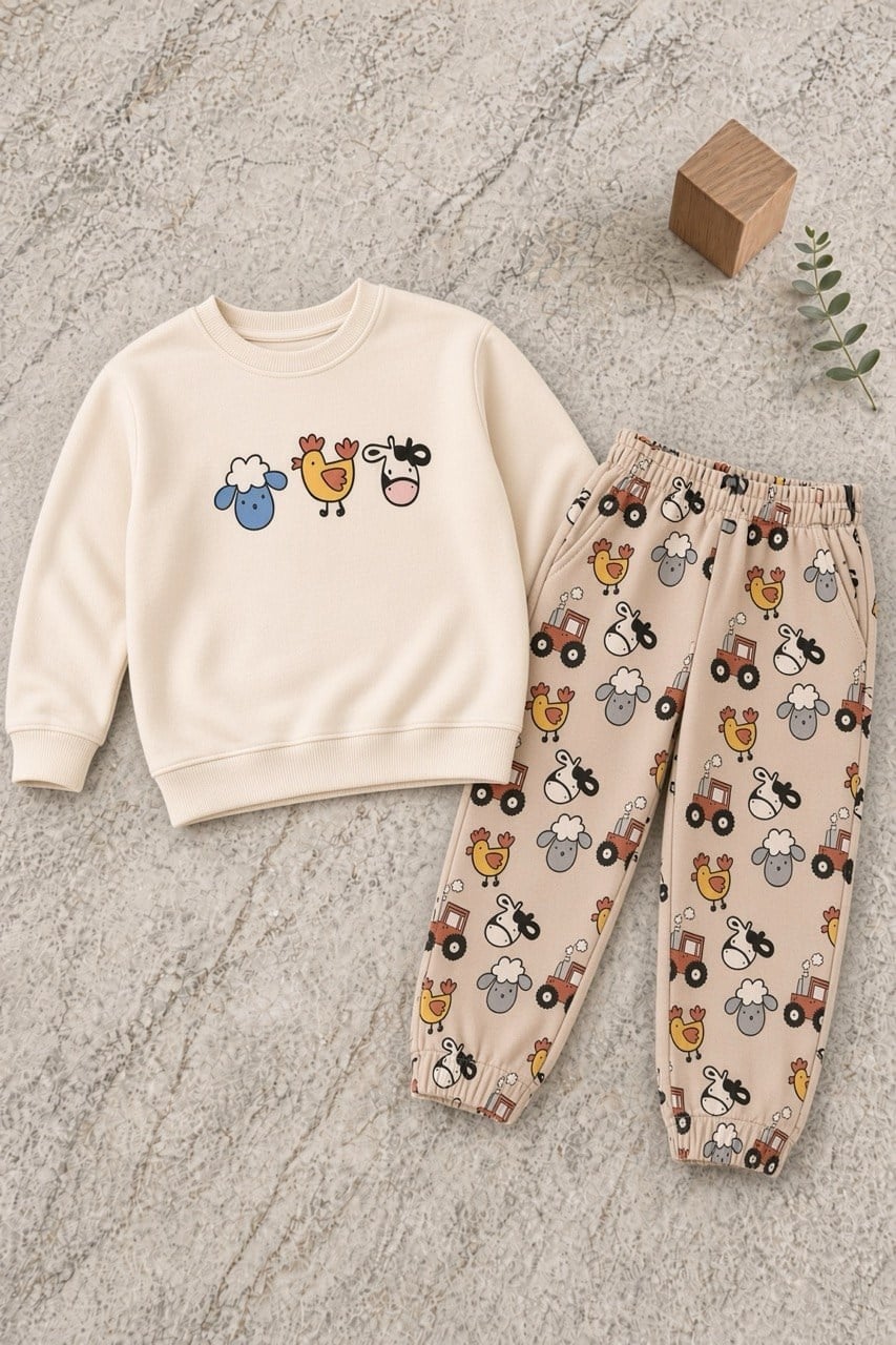 %100 Pamuk Çiftlik Baskılı İkili Premium Takım