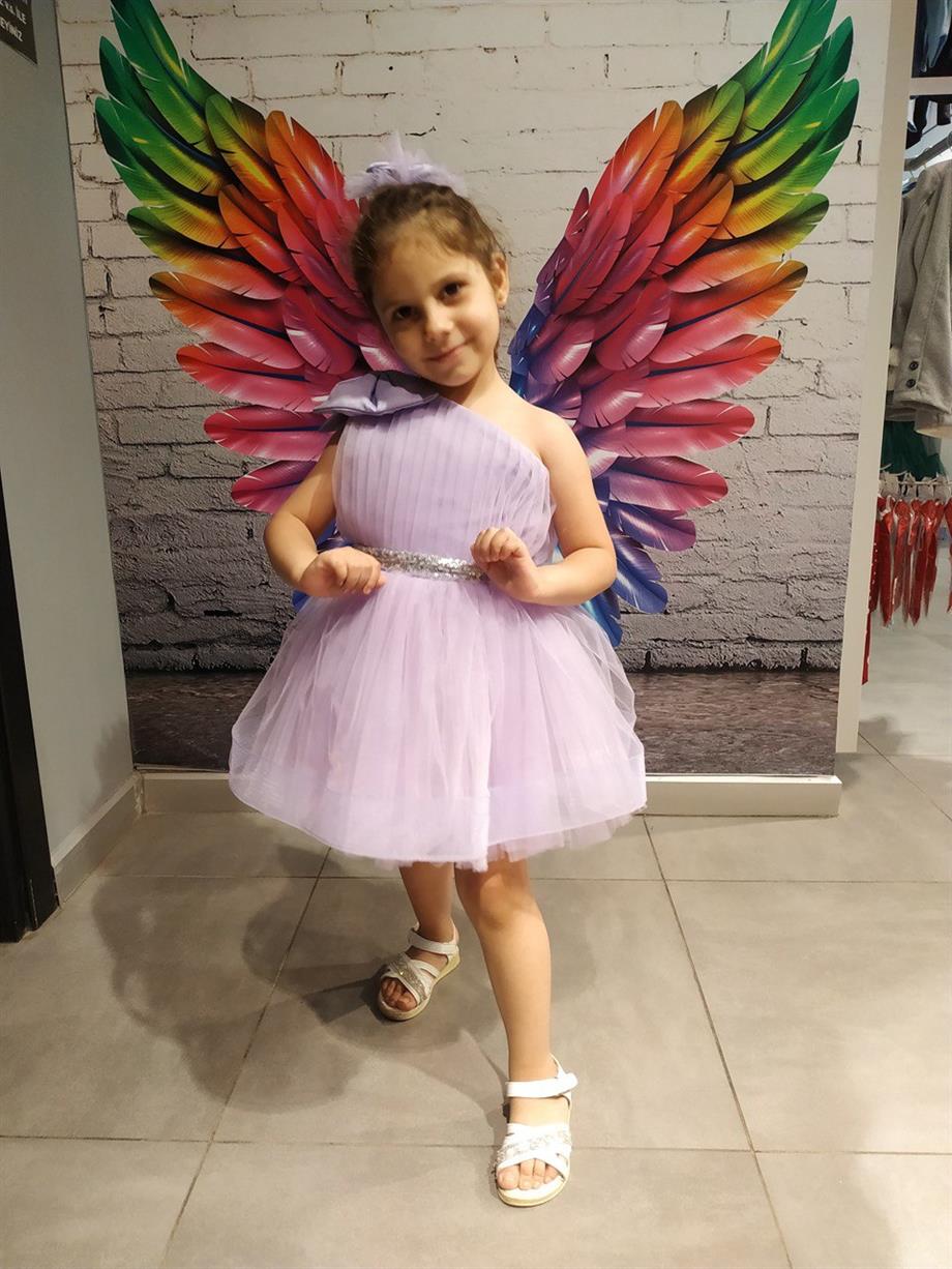 Lila Tek Omuz Bandanalı Elbise
