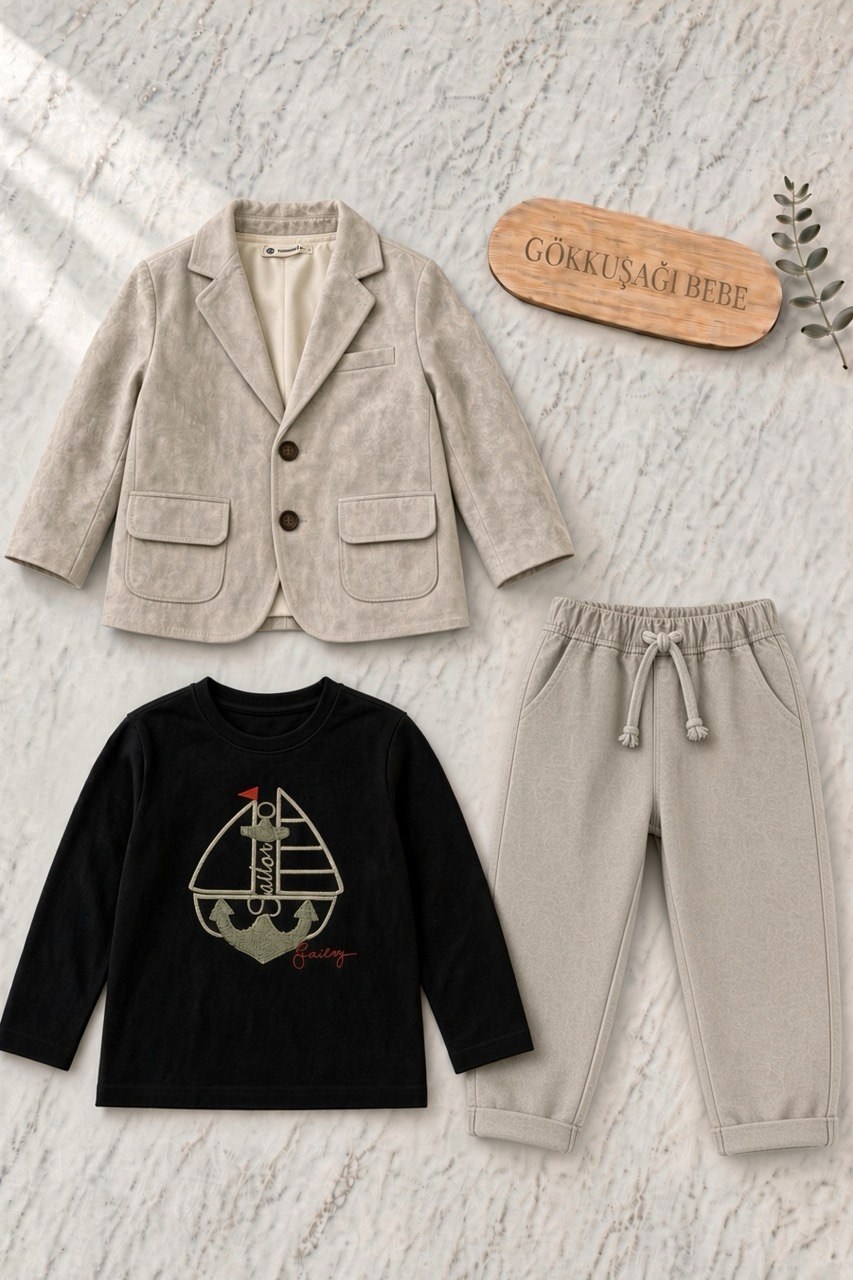 Erkek Bebek Blazer Ceketli Uc lu Takim Hippil Baby