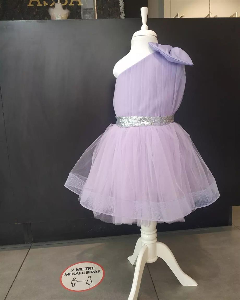 Lila Tek Omuz Bandanalıelbise