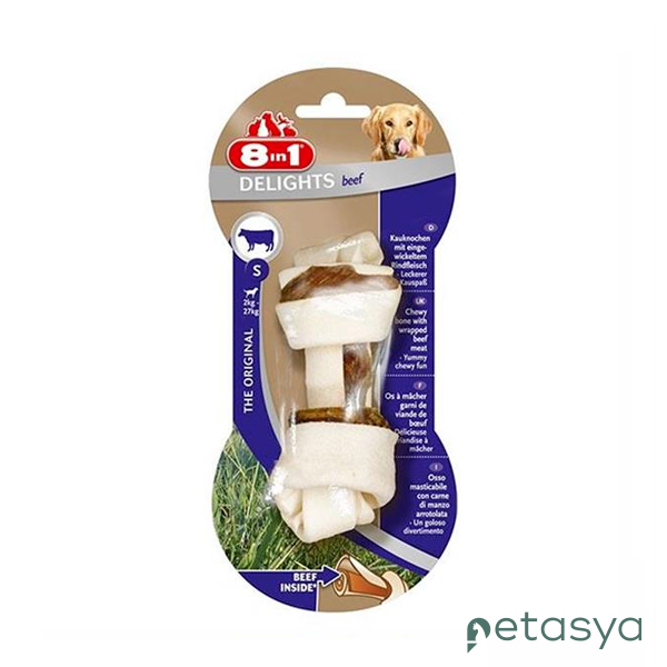 8in1 Delights Bones Biftekli Düğümlü   Tartar Oluşumunu Önleyen Köpek Kemiği 35gr 10cm [S]