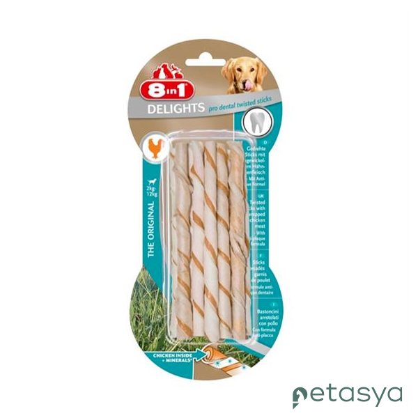 8in1 Delights Pro Dental Diş Sağlığı için  Twisted Sticks Köpek Çiğneme Kemiği 55gr