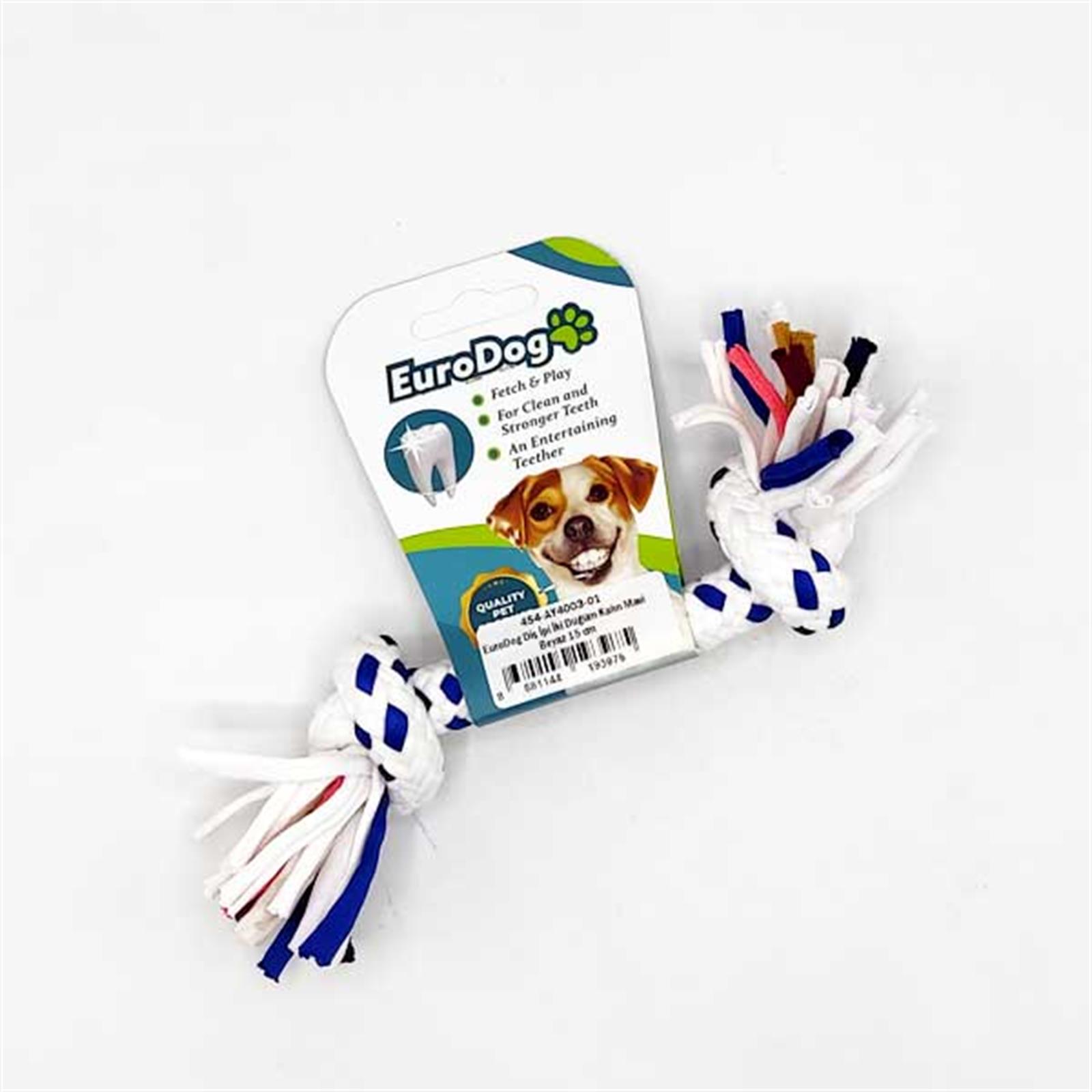 EuroDog Diş İpi İki Düğüm Kalın Mavi Beyaz 15 cm