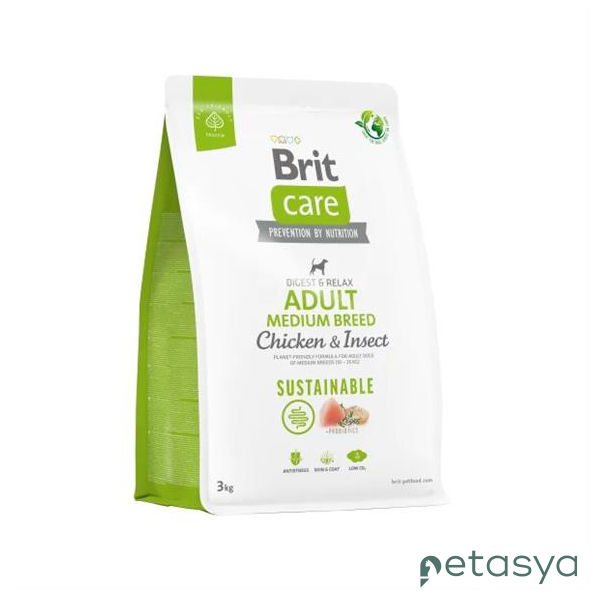 Brit Care Digest&Relax Tavuklu Larva Proteinli  Orta Irk Yetişkin Köpek Maması 3 Kg