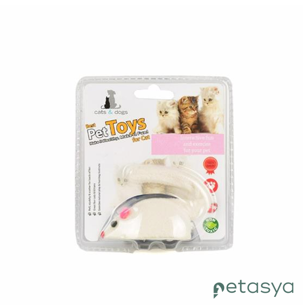 Flip Peluş Kurmalı Fare Kedi Oyuncağı 4x7cm(Beyaz)