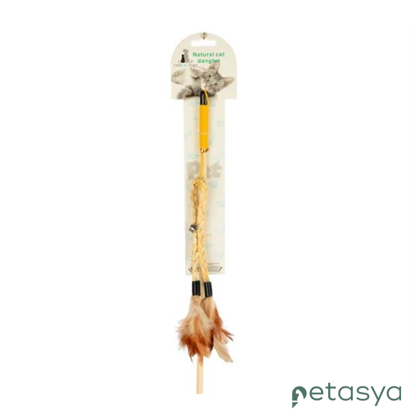 Flip Tüylü Ahşap Olta Kedi Oyuncağı 41cm