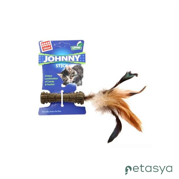 GiGwi Johnny Stick Catnipli Doğal Tüylü  Kedi Çiğneme Oyuncağı 21cm (Kahverengi)