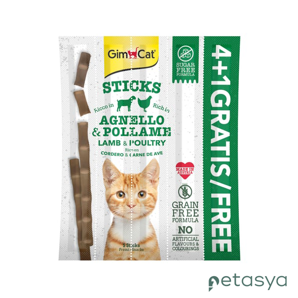 GimCat Sticks Kuzulu ve Tavuklu Taurinli Tahılsız   Kedi Ödül Çubuğu 20gr (4lü)