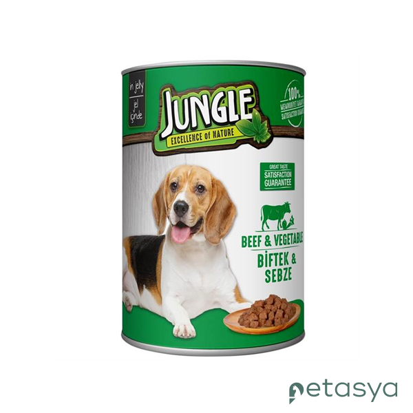Jungle Jel İçinde Biftekli ve Sebzeli  Yetişkin Köpek Konservesi 415gr