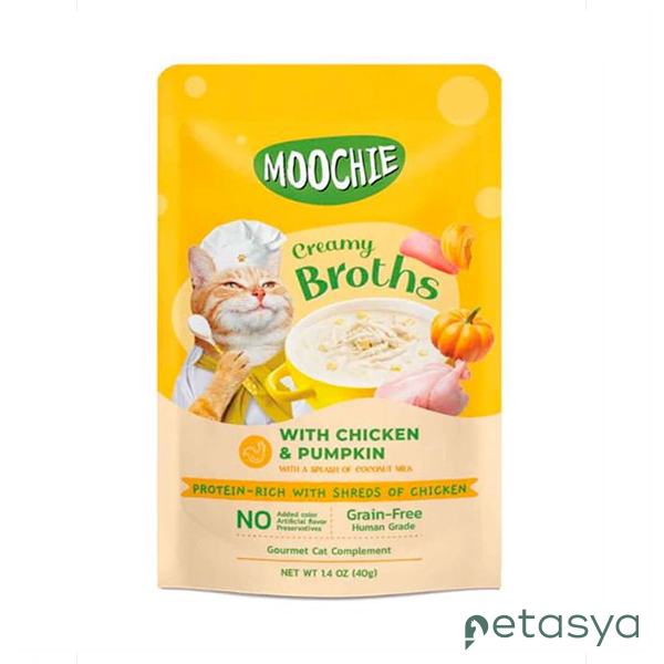 MOOCHIE Parça Tavuk Etli ve Bal Kabaklı Tahılsız   Kedi Çorbası 40gr