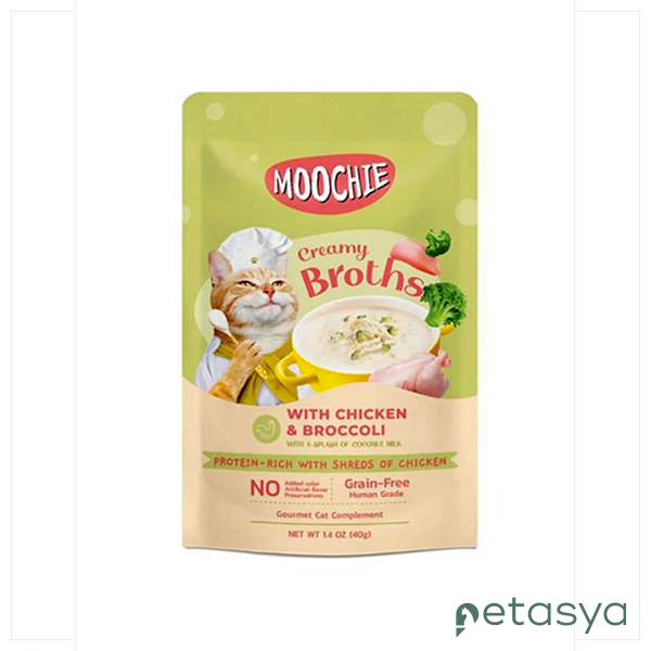 MOOCHIE Parça Tavuk Etli ve Brokolili Tahılsız   Tahılsız Kedi Çorbası 40gr