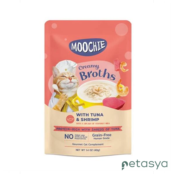 MOOCHIE Parça Ton Balıklı ve Karidesli Tahılsız   Kedi Çorbası 40gr