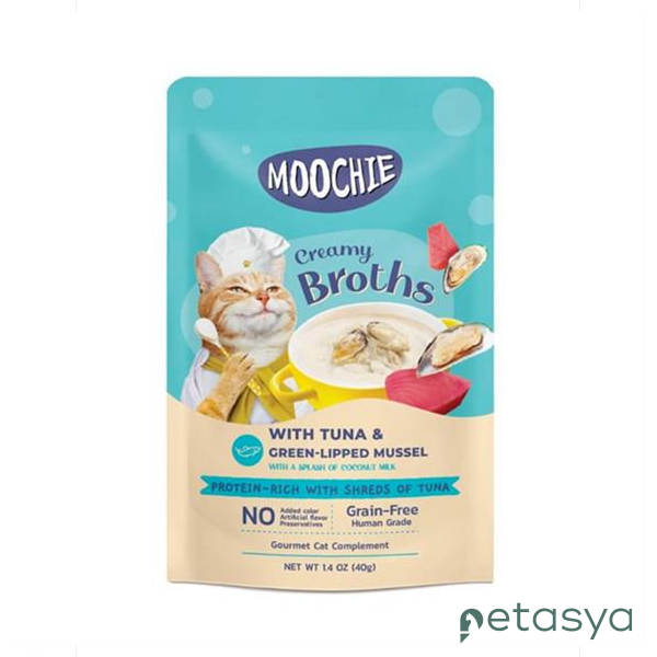 MOOCHIE Parça Ton Balıklı ve Yeşil Dudaklı Midyeli  Tahılsız Kedi Çorbası 40gr