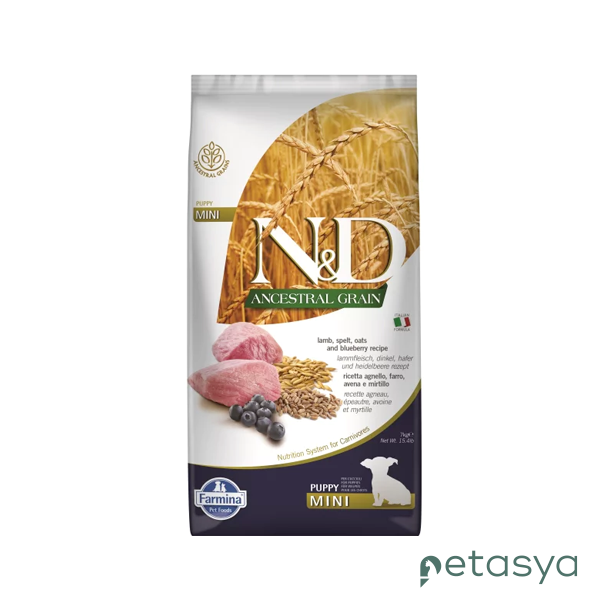 N&D Ancestral Grain Kuzu Etli ve Yaban Mersinli   Küçük Irk Ata Tahıllı Yavru Köpek Maması 7kg