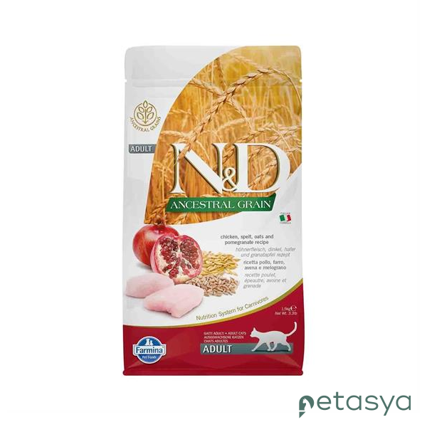 N&D Ancestral Grain Tavuklu ve Narlı  Ata Tahıllı Yetişkin Kedi Maması 1,5 Kg