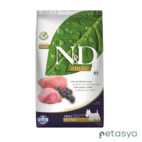 N&D Prime Kuzu Etli ve Yaban Mersinli  Küçük Irk Tahılsız Yetişkin Köpek Maması 2,5 Kg