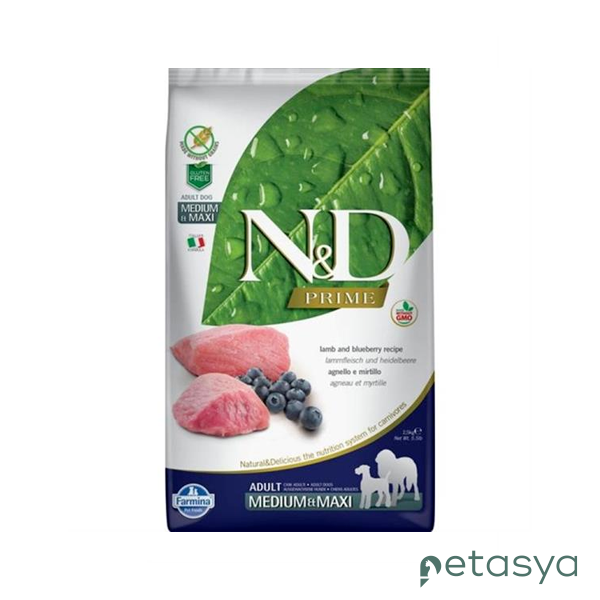 N&D Prime Kuzulu ve Yaban Mersinli  Orta ve Büyük Irk Tahılsız Yetişkin Köpek Maması 2,5 Kg