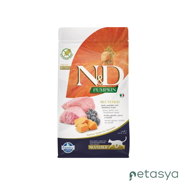 N&D Pumpkin Kuzu Etli  Bal Kabaklı ve Yaban Mersinli Tahılsız Kısırlaştırılmış Kedi Maması 1,5 Kg