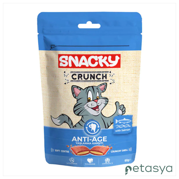 Snacky Crunch Anti-Age Yaşlanma Karşıtı Somonlu  Kedi Ödül Maması 60gr