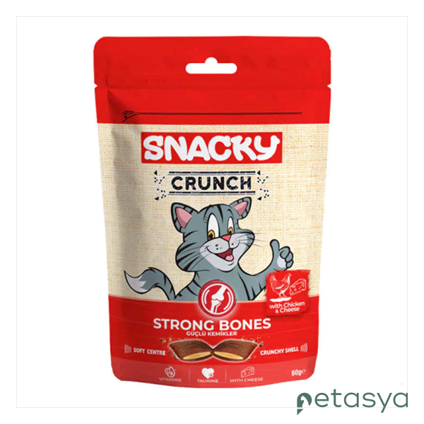 Snacky Crunch Strong Bones Güçlü Kemikler için  Tavuklu ve Peynirli Kedi Ödül Maması 60gr