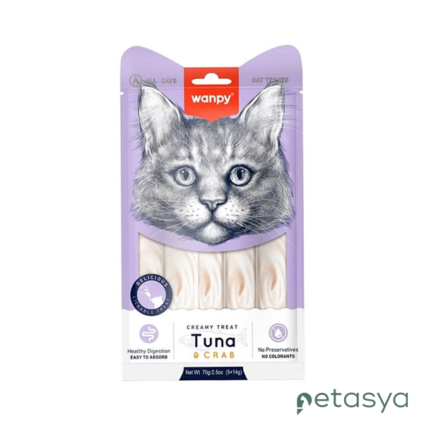 Wanpy Ton Balığı ve Yengeçli  Sindirim Sistemi Destekleyici Sıvı Kedi Ödül Maması 14gr (5li)